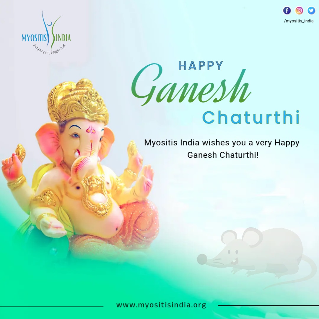 🙏✨ Wishing you a very Happy Ganesh Chaturthi! May Lord Ganesha bring health, happiness &amp; positivity into your life and remove all obstacles. 💙
From all of us at Myositis India – Ganpati Bappa Morya! 🌸🐘
#GaneshChaturthi #HappyGaneshChaturthi #MyositisIndia