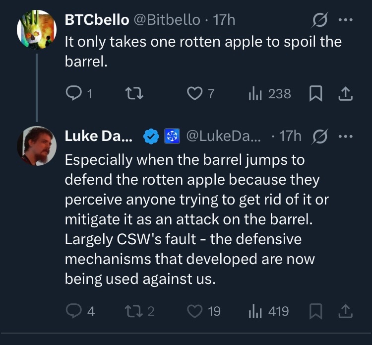 If you read Luke’s replies, you can see how the BTC spam war is escalating to the point he blames <a href="/CsTominaga/">S Tominaga</a>  about it. Rent free.