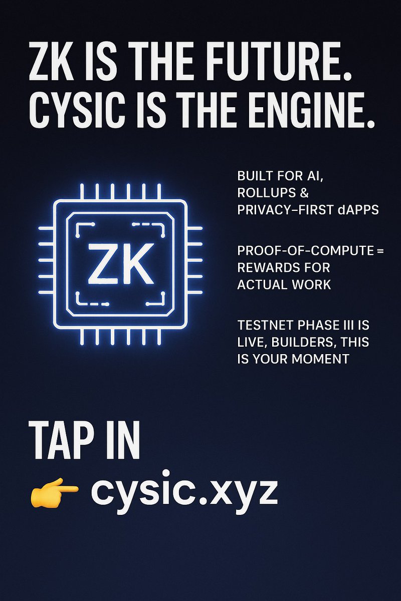 Cysic is rewriting the rules of decentralized compute.  
ZK-native. Hardware-accelerated. Proof-of-Compute powered.  

⚡️ Real rewards for real work  
🔐 Scalable privacy 
🧠 Built for AI, ZK rollups and next gen dapps  
👉 cysic.xyz

<a href="/cysic_xyz/">Cysic</a> 
<a href="/KaitoAI/">Kaito AI 🌊</a> 
#cysic