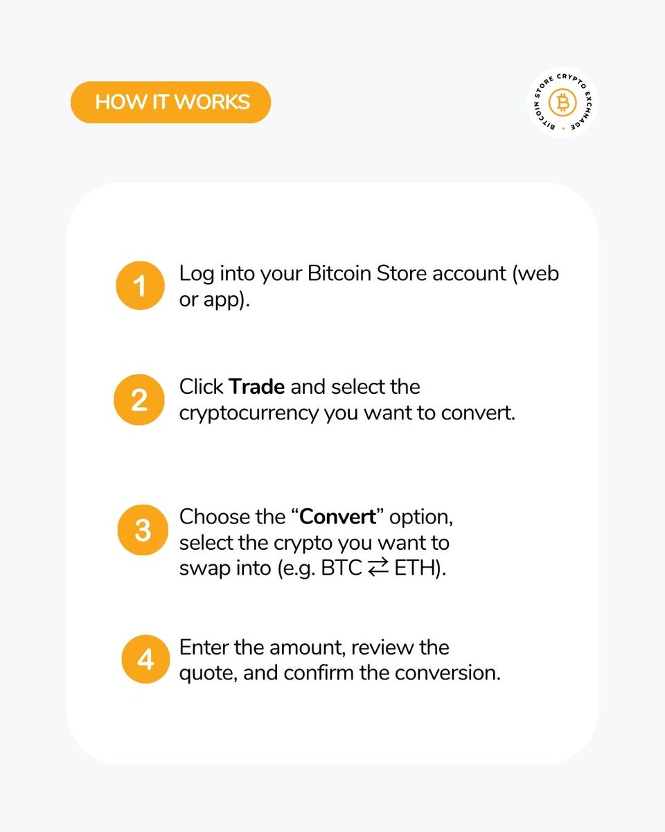 🔥 NEW → Convert crypto to crypto!

Get a live quote, confirm in seconds and rebalance your Bitcoin Store Wallet portfolio.

Try $BTC ⇄ $ETH or convert into stablecoins during market volatility.
#BitcoinStore #CryptoConversion #CryptoTrading