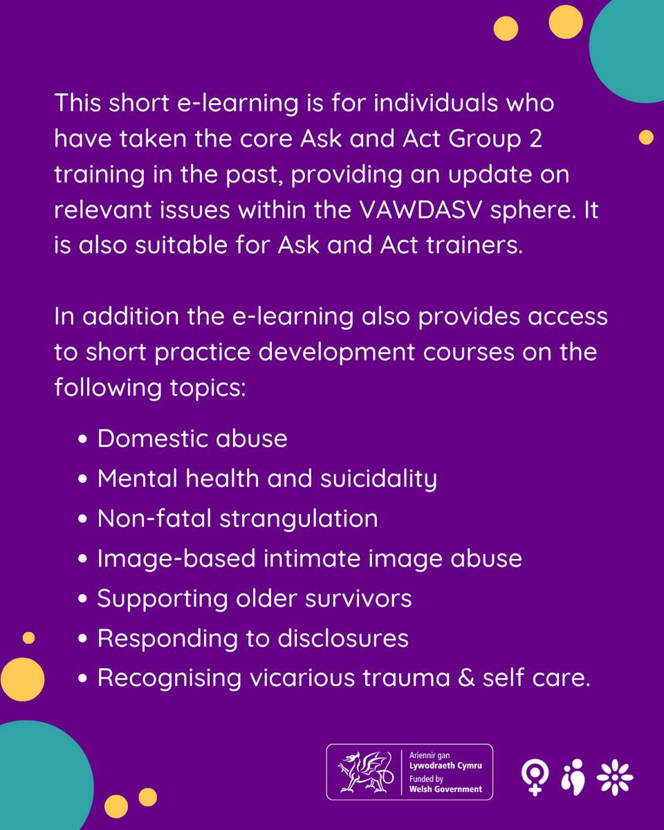 📢Our Ask and Act Refresher is now available as e-learning, offering relevant updates on Violence Against Women, Domestic Abuse &amp; Sexual Violence sphere.

This is for anyone who’s completed our Ask and Act Group 2 training or is a qualified Ask and Act trainer.