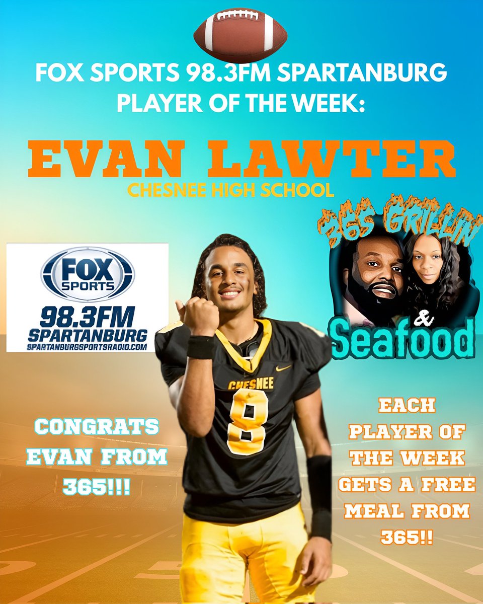 CONGRATS TO <a href="/EvanReeceakaGU1/">Evan-Reece Lawter</a> PLAYER OF THE WEEK!!! <a href="/Spartanburg1400/">Fox Sports Spartanburg 98.3FM</a> <a href="/BumpAndRun1400/">Bump & Run</a>