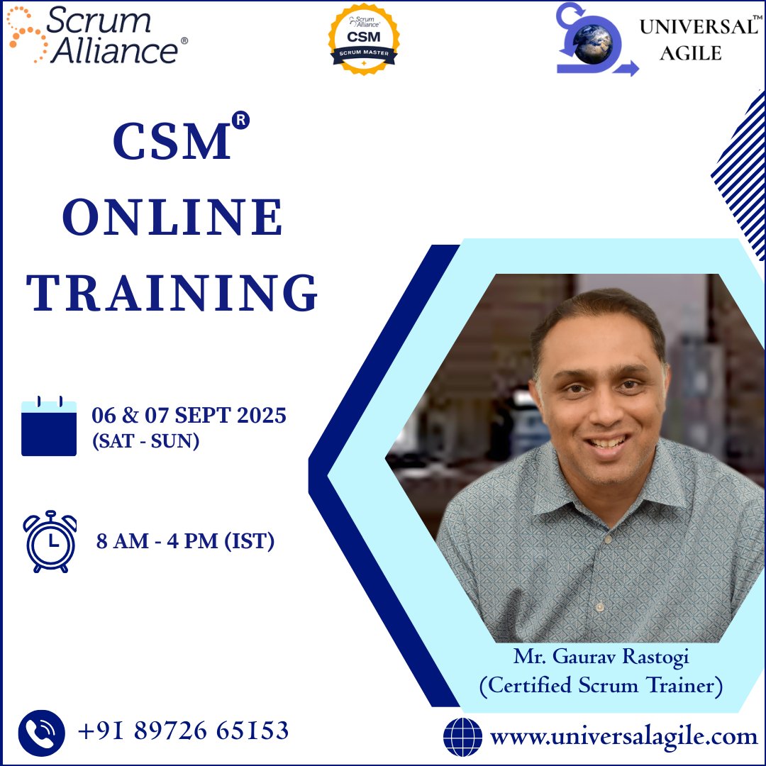 UniversalAgile's tweet image. Join weekend Certified #ScrumMaster Training
Register: shorturl.at/Sz41A
Call us 8972665153
#UniversalAgile #CSMTraining #Agile #Scrum #certifiedscrummaster #scrumalliance #softwareengineer #softwaredeveloper #projectmanagement #productmanagement #scrummastercertification