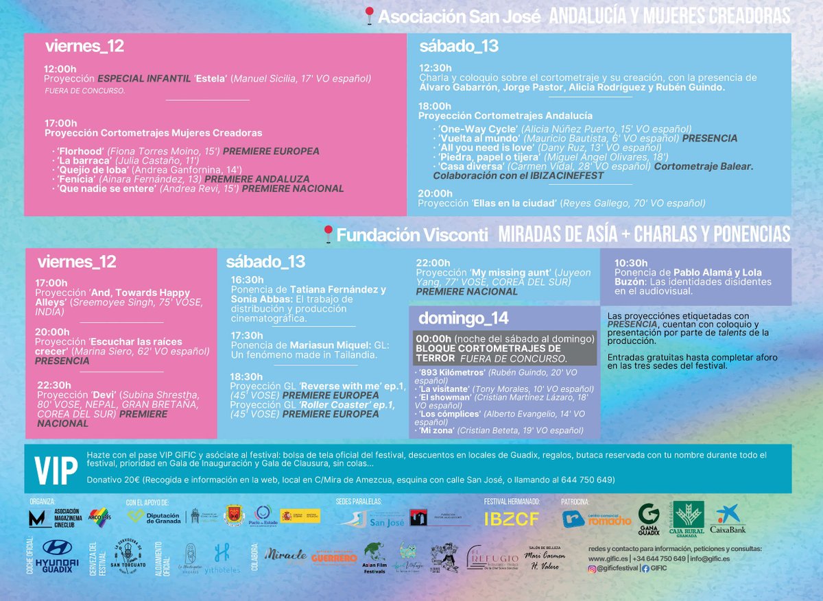 15 DÍAS! #Guadix se prepara para el #GIFIC, un nuevo festival de #cine con foco en la diversidad, el feminismo y los derechos humanos, organizado por <a href="/MagaZinema_/">MagaZinema</a> y <a href="/ArcoIrisGranada/">Arco Iris Granada</a>. Una gran noticia para una gran comarca de cine. Y un programa de lujo.💚
gific.es