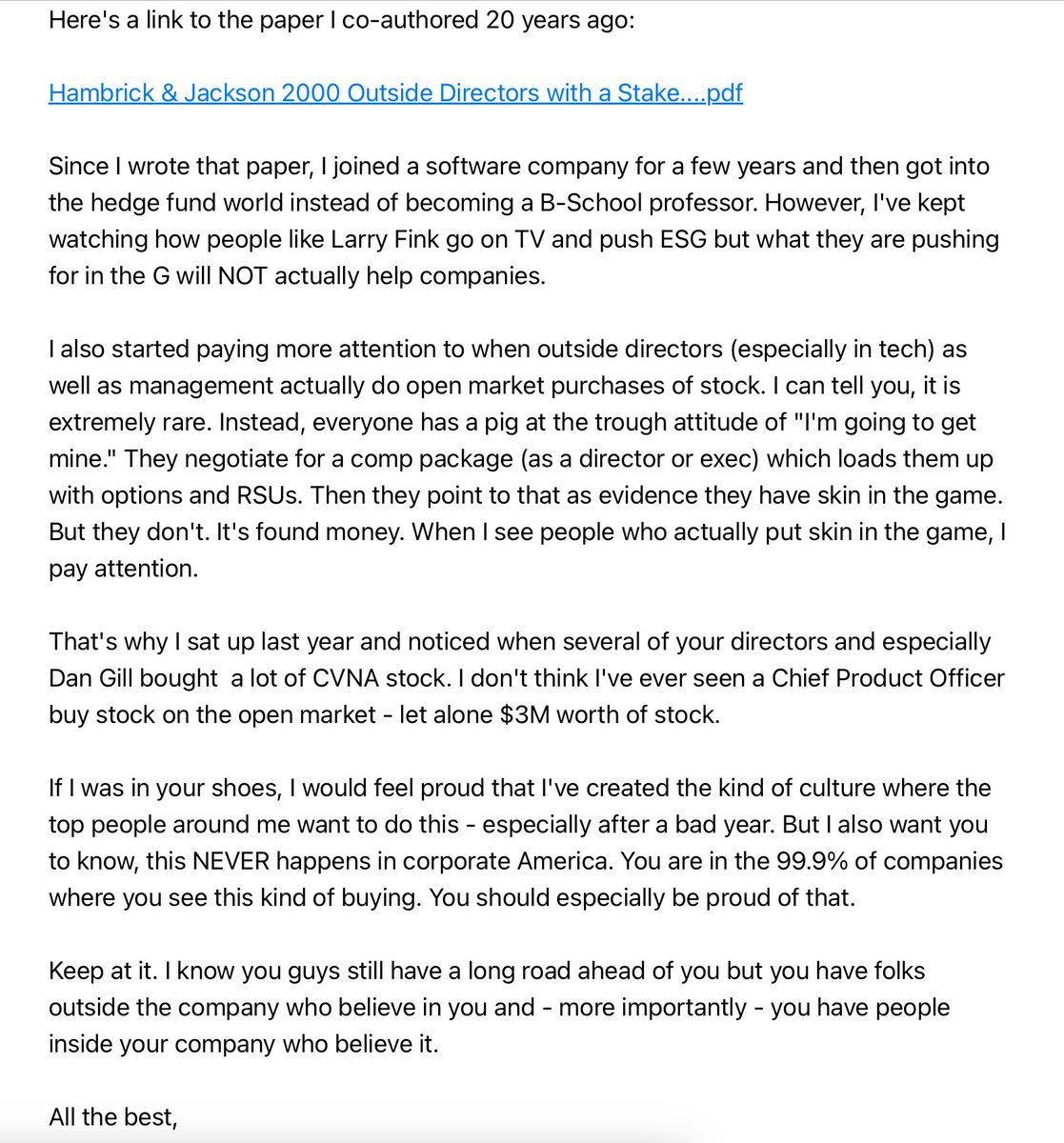 ericjackson's tweet image. On Feb 28, 2023, with Carvana at $9.42 (after bottoming at $3.50), I emailed Ernie Garcia Jr. 
He kindly wrote back. 
A few weeks ago, it hit $413. 
$CVNA was just as special at $3.50 &amp;amp; $9.42 as it is now.
 Like all of us.