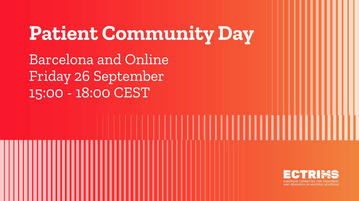 🗓️El 26/09 <a href="/ECTRIMS/">ECTRIMS</a> celebra el Patient Community Day sobre #EsclerosisMúltiple

Con expertos como el Dr <a href="/XMontalban/">Xavier Montalban</a> y la Dra <a href="/MarTintore/">Mar Tintore</a>, abordará diagnóstico, #IA y+

👥Presencial en <a href="/CCIB_Forum/">CCIB / Centre de Convencions Internacional de BCN</a> y online
#ECTRIMS4me #ECTRIMS2025

¡Inscripción gratuita!👇
ectrimspatientcommunity.eu/registration