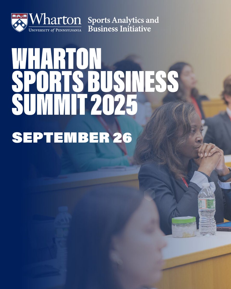 The 2025 Wharton Sports Business Summit
Sept 26
Exploring how leaders are building the future of sports:
- Analytics
- Investing
- College sports
- Sports betting
- Technology
 
Register: whr.tn/WSABISummit
#WhartonAI #WhartonSports #SportsBusiness