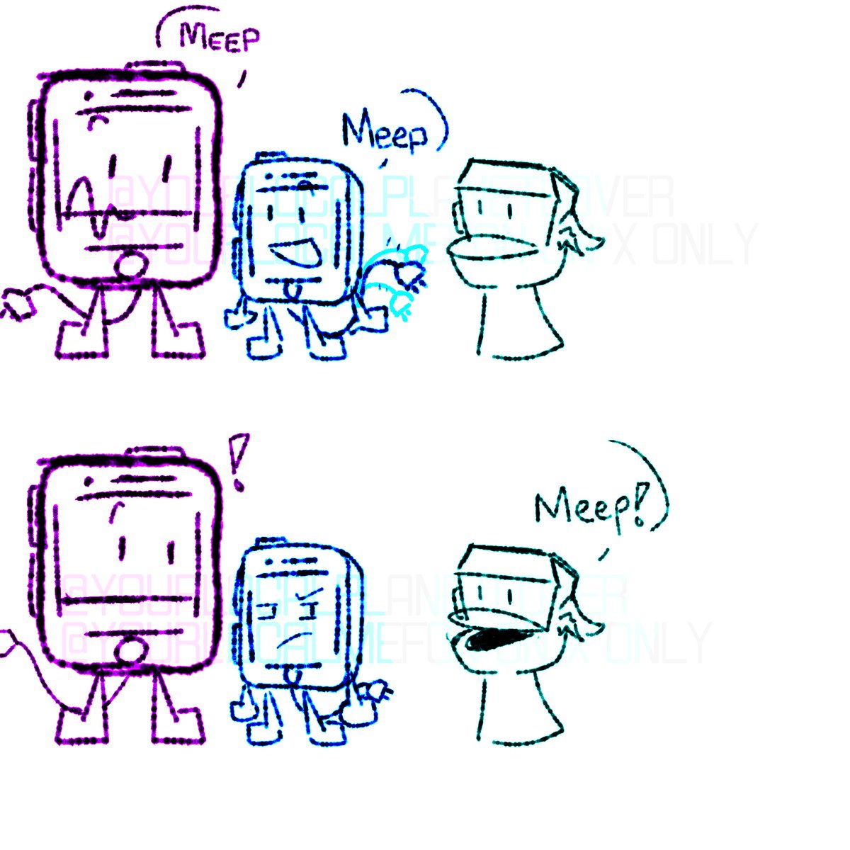 Yourlocalmefon's tweet image. He&apos;s not one of us

#inanimateinsanity #mephone4 #mepad #iitoilet #fanart