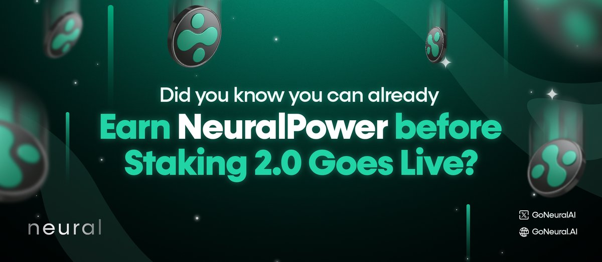 GoNeuralAI's tweet image. 💡Did you know you can already earn NP before Staking 2.0 goes live?

You don’t have to wait for Staking 2.0 to start getting ahead. By staking your $NEURAL right now, you are already building Neural Power (NP), the score that decides your allocation in every future AI World…