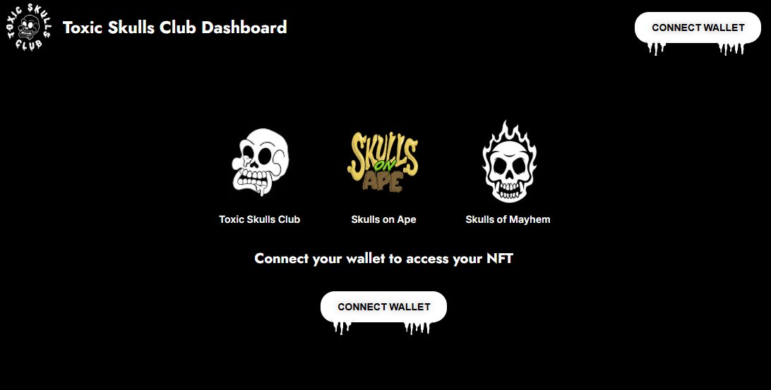 TSC Dashboard is live! Download your NFT assets for Toxic Skulls Club, Skulls of Mayhem &amp; Skulls on Ape!!

Get Toxic/Pre-Toxic versions of your TSC NFT with and without a background!

With <a href="/delegatedotxyz/">Delegate</a> support to keep you safe!

dashboard.toxicskullsclub.io