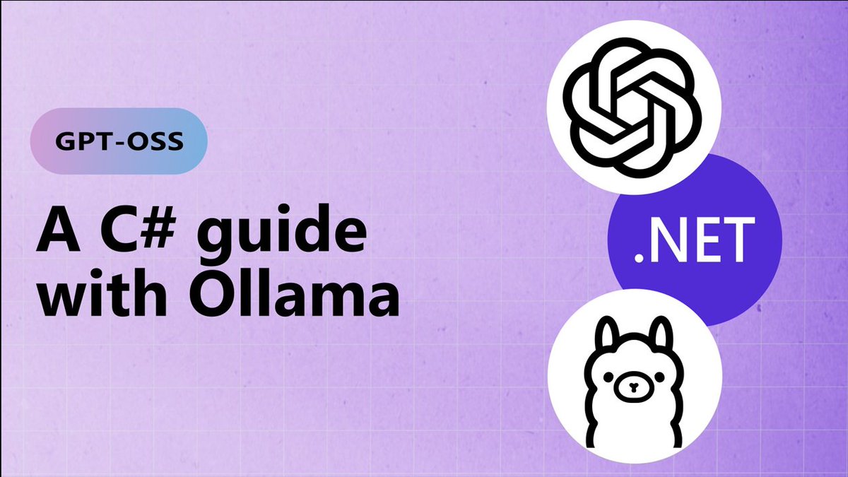 dotnet's tweet photo. Run AI locally with GPT-OSS + C# 🧠
Use Microsoft.Extensions .AI + OllamaSharp to stream chat completions, invoke functions, and build agentic apps—no cloud required.
Fast, private, and open. #dotNET 
📖 🔗 https://t.co/RXSRJlSyLc https://t.co/vZhLdCTAoG