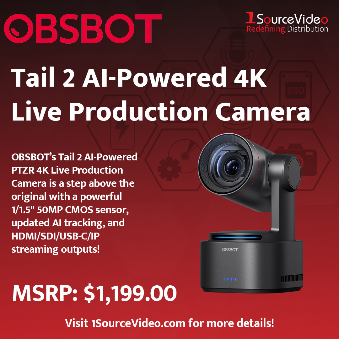 1sourcevideo's tweet image. Experience unparalleled image quality with @OBSBOT_Official&apos;s NEW Tail 2 PTZ camera!

#1SourceVideo #distribution #RedefiningDistribution #OBSBOT #tail2 #cameras #autotracking #GestureControl #PTZ #4K #PTZcamera #filmmaking #videoproduction #cinematography #filmequipment
