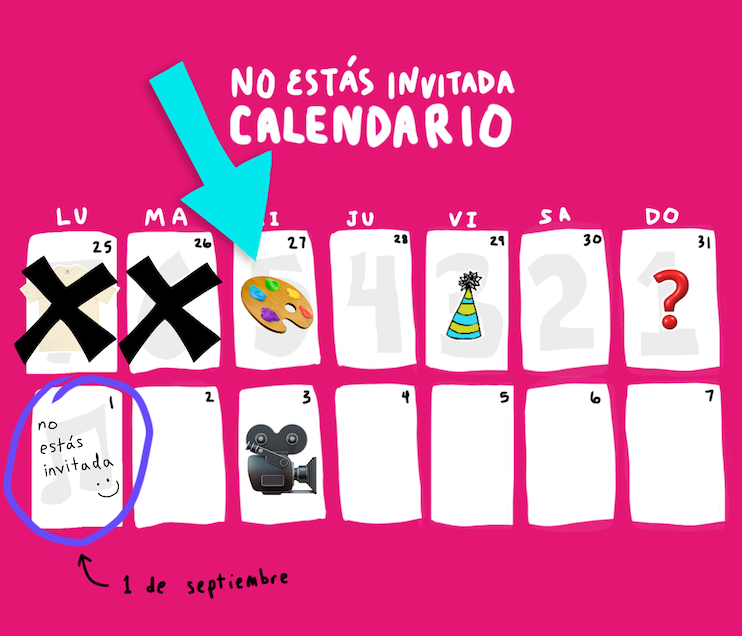 lenay__11's tweet photo. 5 días para que salga mi canción ´no estás invitada´!! 🦖🧉 y miraaa hice un calendario de actividades esta semana ! hoy quiero reaccionar a tu arte con #noestasinvitada !! https://t.co/NFKtpLqhyP