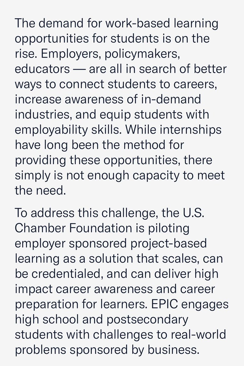 markmurdock5's tweet image. #EPICLearning is a tremendous program created by @USCCFoundation. 

There are NOT enough relevant internships to go around for qualified and motivated college students.  

@USCCFoundation is creating solutions by piloting employer sponsored project-based learning that scales.