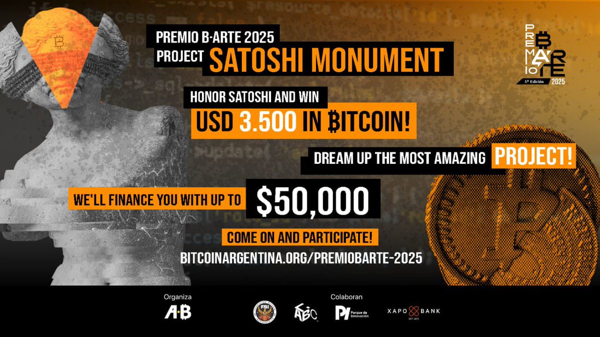 🚨 Be part of Bitcoin history!
 We’re creating the Satoshi Monument in Buenos Aires, and YOU could design it!

 💸 $3,500 in Bitcoin prizes for the best projects
🗿Up to $50k for the subsequent realization of the sculpture

📍 The selected projects will be exhibited at LABITCONF