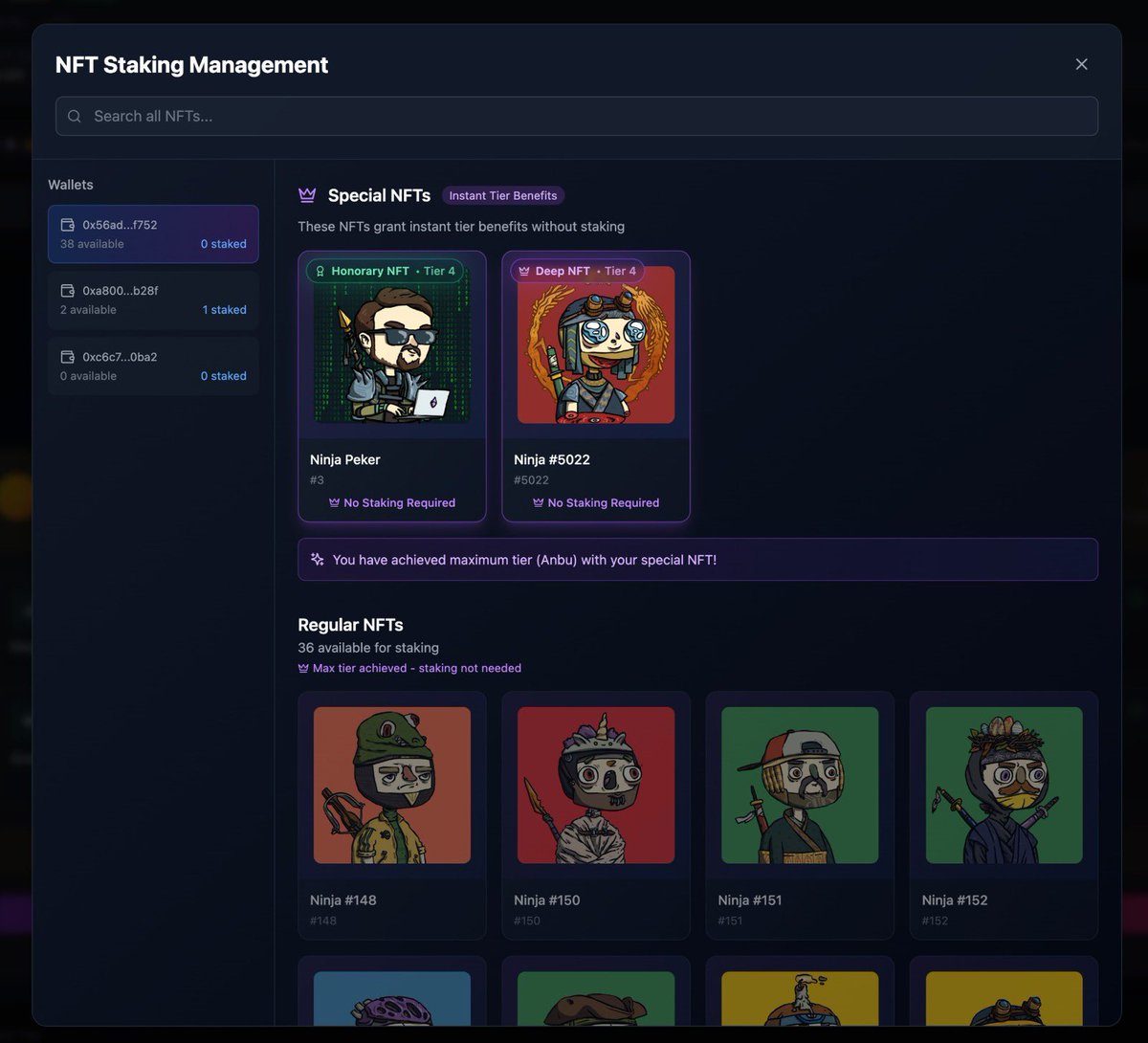 ninjanewsx's tweet image. Ninja Squad Ekosistem Güncellemesi 🚨
Tier sistemi değişiyor, NFT Staking güncellemesi geliyor!

Neler değişti:

Tier seviyelerini tekrar düzenledik. Artık yüksek seviye Tier'lar daha az $NST gerektiriyor.

Basitleştirilmiş Tier Sistemi:

5 Tier seviyesinden 4 Tier seviyesine…