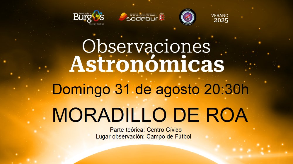 𝐌𝐨𝐫𝐚𝐝𝐢𝐥𝐥𝐨 𝐝𝐞 𝐑𝐨𝐚 𝐬𝐞 𝐚𝐥𝐢𝐧𝐞𝐚 𝐜𝐨𝐧 𝐥𝐚𝐬 𝐞𝐬𝐭𝐫𝐞𝐥𝐥𝐚𝐬 <a href="/Astroburgos/">ASTROBURGOS</a> impartirá un taller de #astronomia para disfrutar en familia, totalmente gratuito. Inscripciones  eclipseburgos.com/contacto/ ¡te esperamos!