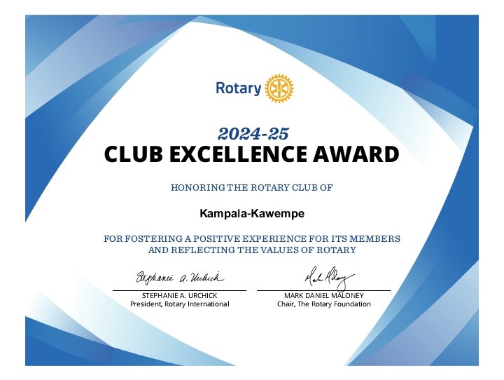 Rotary club of Kampala-Kawempe (@rckawempe) on Twitter photo 🏆✨ Big News! ✨🏆
We are thrilled to announce that our club has been honored with the Club Excellence Award 2024-25 by <a href="/Rotary/">Rotary International</a> - a testament to our commitment, teamwork, and the spirit of Service Above Self. 🌍💪
A huge THANK YOU to all our members, partners & friends! 🙌 🏆✨ Big News! ✨🏆
We are thrilled to announce that our club has been honored with the Club Excellence Award 2024-25 by <a href="/Rotary/">Rotary International</a> - a testament to our commitment, teamwork, and the spirit of Service Above Self. 🌍💪
A huge THANK YOU to all our members, partners & friends! 🙌