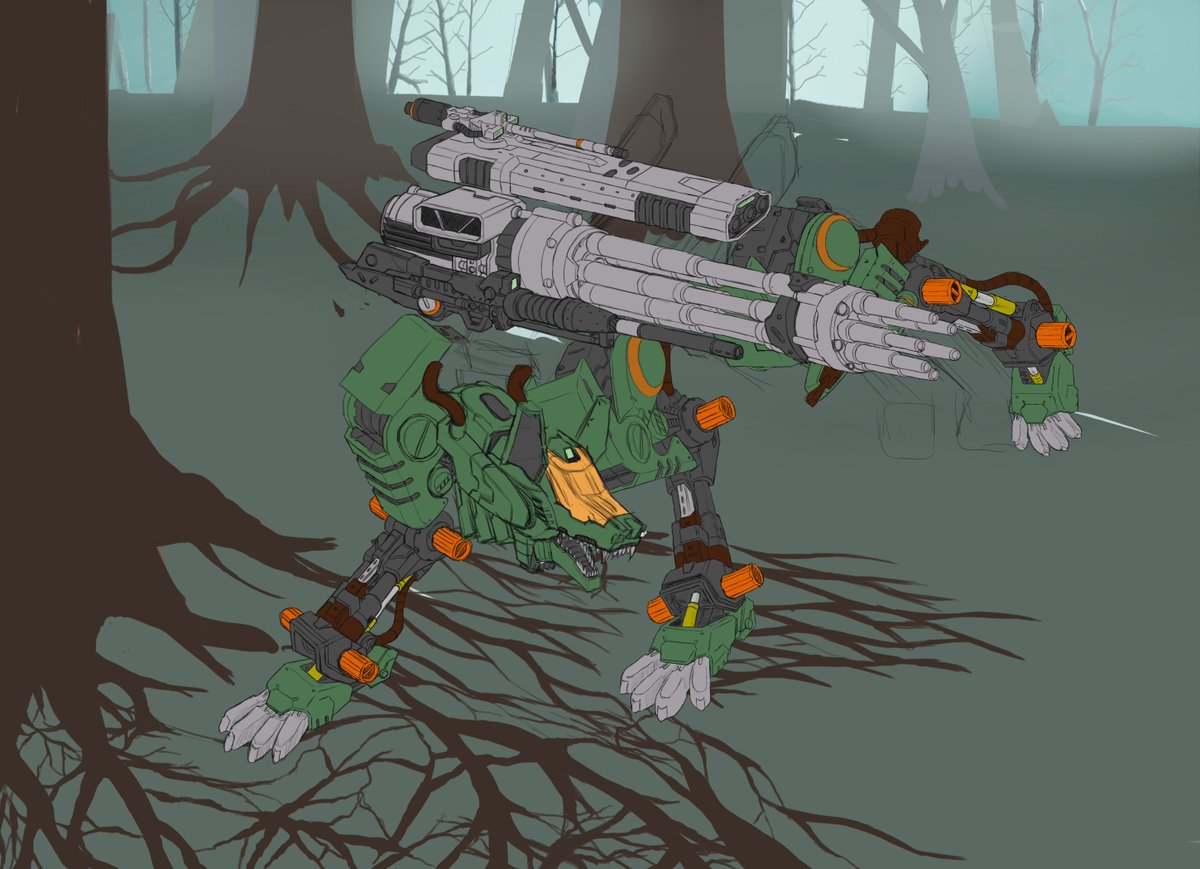 JESNCC73811's tweet image. It's been a couple weeks, so I'm posting another progress update. Worked on the main weapons and legs for the #battlecougar redesign. And the rear leg and booster for the #commandwolf, and the forest background, which still needs a lot of work, but isn't bad for a first attempt.