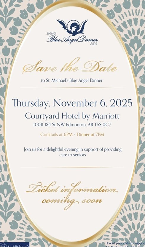 SMHG's tweet photo. ๐SMHG Blue Angel Event is back! ๐ Save the Date! ๐Join us for delightful evening in support of provided care to SENIORS! ๐
#Yeg #SeniorCitizen #YegSeniors #YegCommunity #YegEvents #Fundraising #NonprofitEvent #CareWithLove #AgingWithDignity #LocalEvent #SMHG #BlueAngelDinner https://t.co/sHjQfRQapY