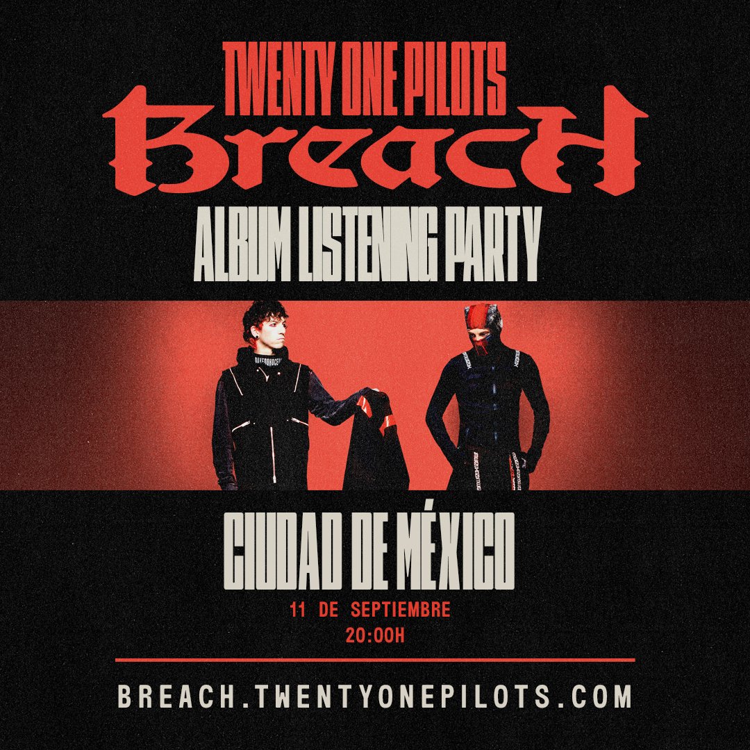 Warner Music México ya publicó la dinámica oficial para la pre-escucha del nuevo álbum de Twenty One Pilots🔥
Participa por uno de los 90 accesos

SOLO MAYORES DE EDAD

wct.live/top-breach-mex…