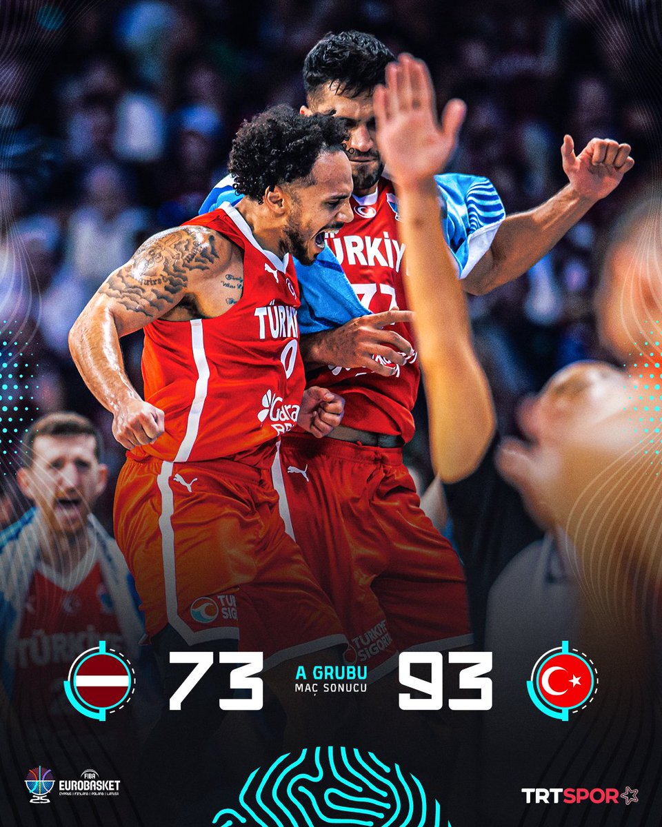 🇹🇷 12 DEV ADAM ŞOVLA BAŞLADI!

🏀 A Milli Erkek Basketbol Takımımız, EuroBasket 2025 A Grubu ilk maçında, turnuvanın ev sahiplerinden Letonya'yı 93-73 mağlup etti ve şampiyonaya zaferle başladı.

⌛️ Milliler, bu galibiyetle ilk iki yolunda önemli bir avantaj yakaladı.