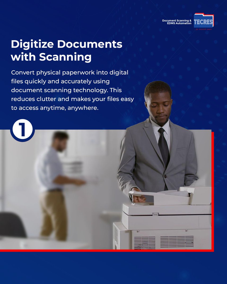 JuliusMacaulay's tweet image. Going paperless is a game-changer for productivity and cost savings! 

From scanning solutions to automated workflows, we've got the roadmap to help you ditch the paper trail for good. 

Ready to transform your workspace? Contact us today.

#PaperlessOffice #TecresTechnologies