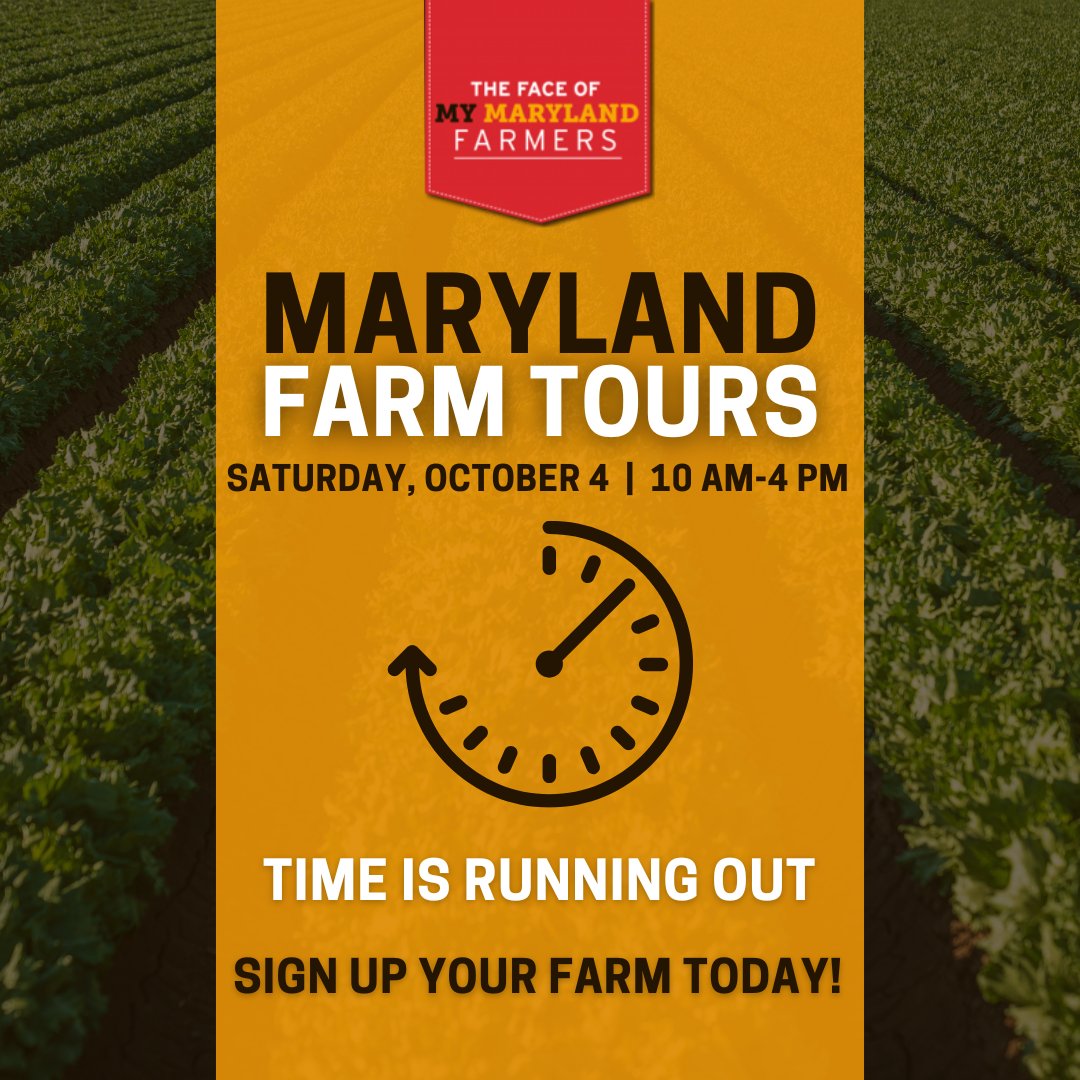 Maryland farmers: Time is running out to join the Maryland Farm Tours on October 4! Secure your spot by Sept. 8 and be part of this amazing experience.

Visit our website, MarylandFarmTours.com
Email us at info@marylandfarmtours.com
Register today! forms.gle/4xEPZxWyuNcw4h…