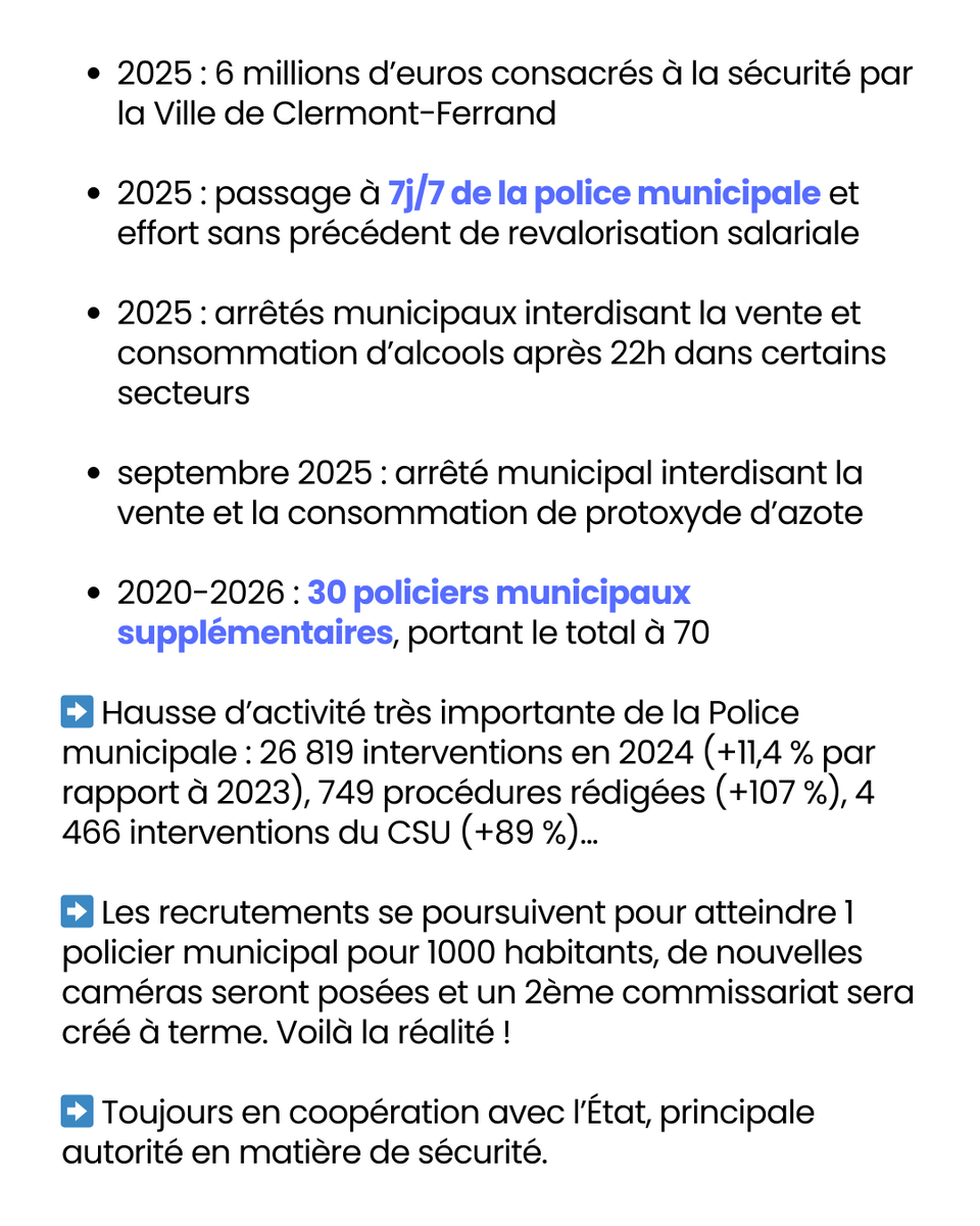 🔵 Face à l’insécurité et au narcotrafic, qui inquiètent les Clermontois à juste titre, la police municipale est une force de soutien. J’entends ici ou là que la Ville se réveillerait tardivement ? Voici les faits depuis 2014.
#ClermontFerrand