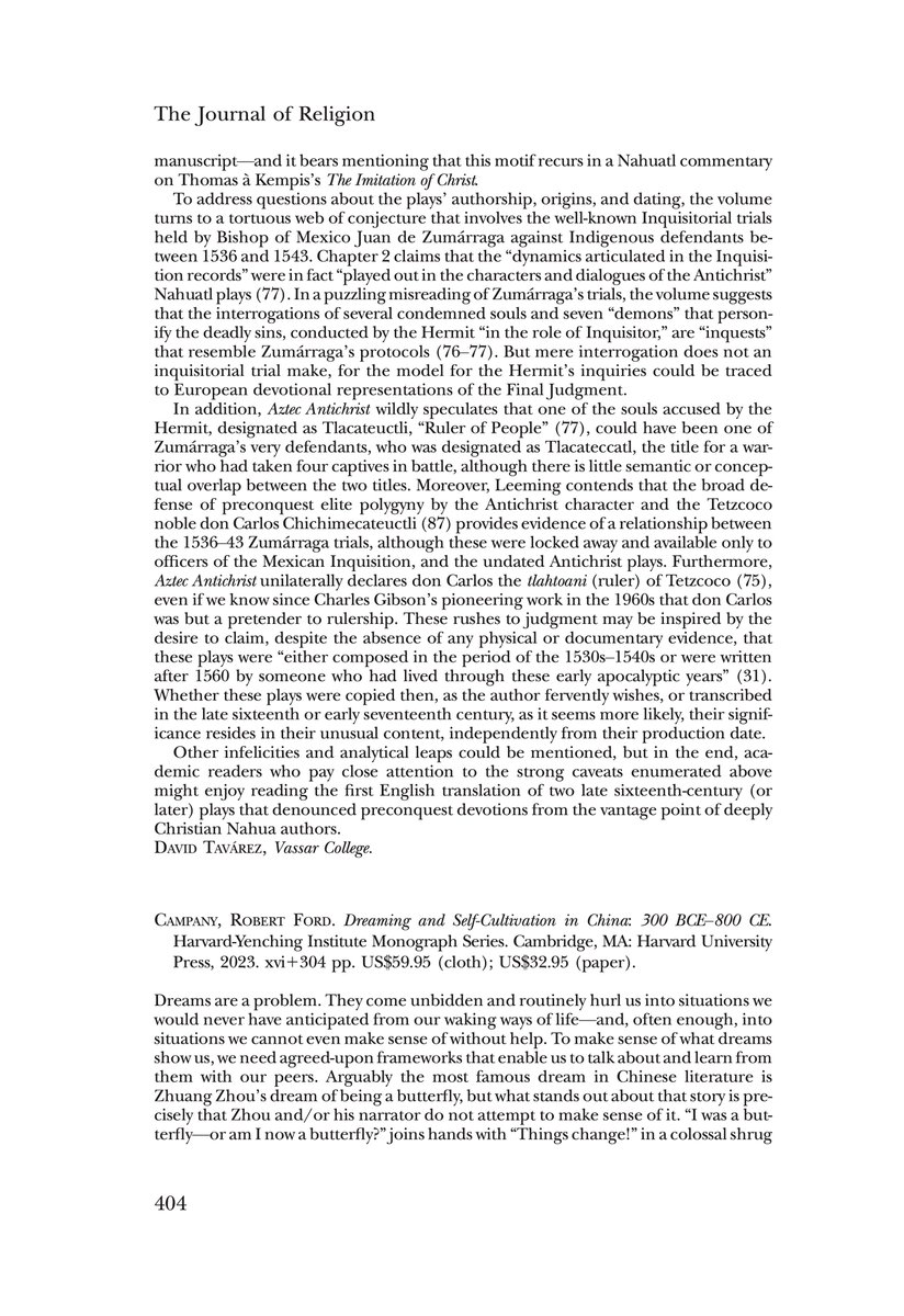 Here is a book review (my 43rd, and counting), of a recent work in my field: On "Aztec Antichrist," by Ben Leeming, Journal of Religion 105 (3): 403-404.