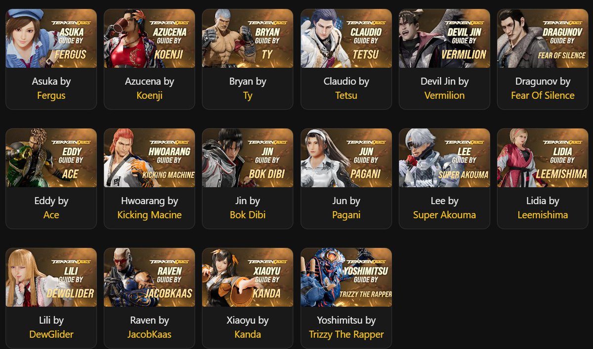 All character guides are now updated for Season 2! We've covered 16 characters so far — and we're not stopping there.
More guides are on the way, featuring top-level players.
Stay tuned!
tekkendocs.com/t8/guides