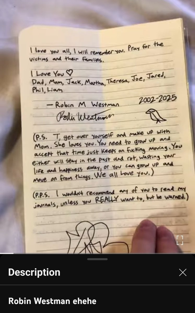 BREAKING:

Youtube just removed the alleged manifesto video of the Minneapolis Catholic School Shooter, Robin Westman.

Here are several screenshots from the video of the manifesto.

Absolutely evil.