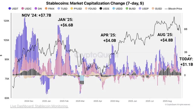 ⛓️💥CRYPTOQUANT: "Il rallentamento della crescita delle stablecoin e il suo impatto sul Bitcoin"
