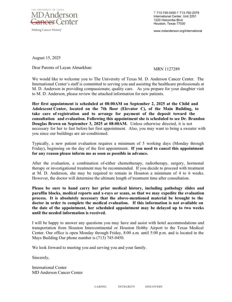 شقيقتي #ليان_المرخان اصيبت باخطر ثلاث انواع سرطان بالعالم وتحتاج لنقل وعلاج عاجل جدا للولايات المتحدة الامريكية بمستشفى ام دي اندرسون وهو المستشفى الوحيد الذي تم قبول حالتها فيه

الوضع يتفاقم بسرعة كبيره ومخيفه جدا