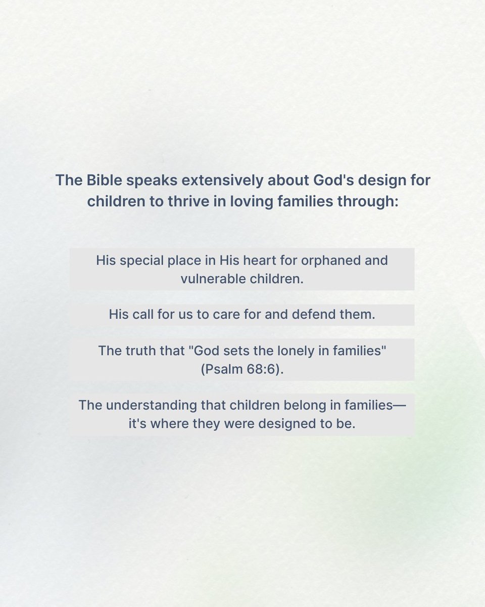 FaithToAction's tweet image. Biblical principles guide our care for vulnerable children. What does that mean for family care? Scripture is the foundation for prioritizing family for vulnerable children, ensuring they receive love &amp;amp; belonging for thriving. Join us in supporting family-centered solutions.