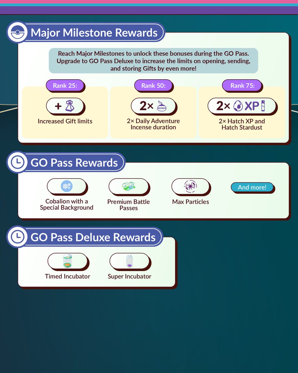 PokemonGoApp's tweet image. Trainers, get ready to encounter Cobalion in GO Pass: September! 

Collect GO Points to increase your rank and earn rewards in #PokemonGO!

September 2 at 10:00 a.m. to October 7 at 10:00 a.m. local time

pokemongo.com/news/go-pass-s…