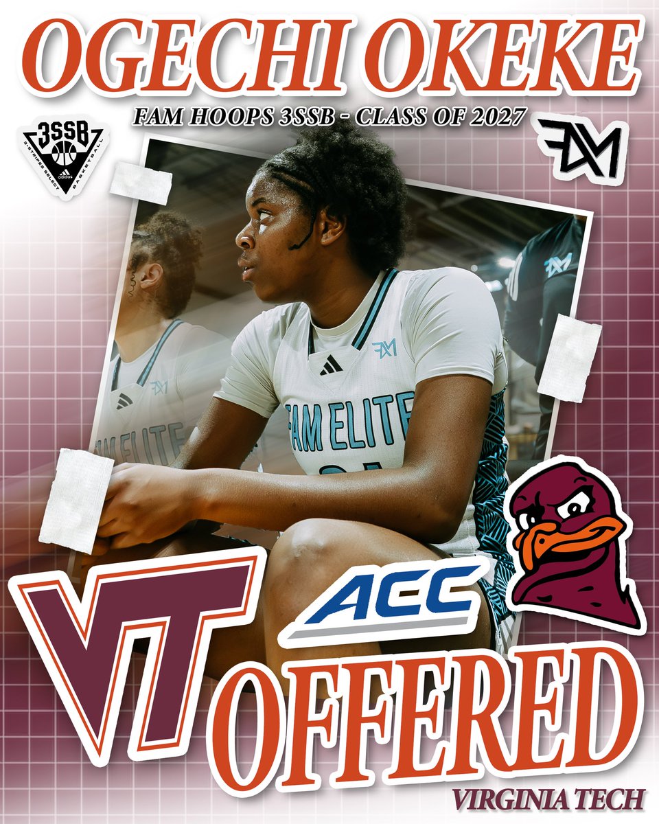 2027 Ogechi Okeke (<a href="/Ogechi_Okeke25/">Ogechi Okeke</a>) earns a ACC offer from the Virginia Tech University! <a href="/CoachMeganDuffy/">Megan Duffy</a> <a href="/HokiesWBB/">Virginia Tech Women's Basketball</a> 

Congrats FAM! 

#TheFAMway / / / <a href="/3SSBGCircuit/">3Stripes Select Basketball Girls Circuit</a> 
💙🤍🏀 #3SSBgirls