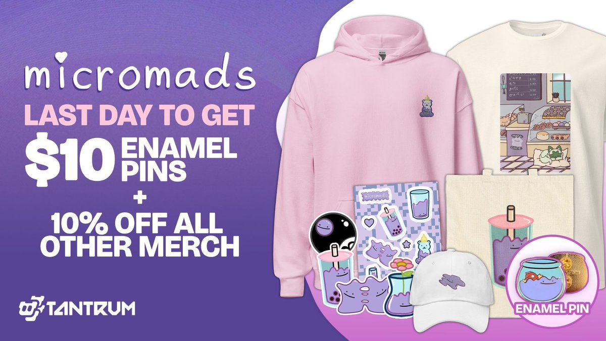 🚨 Today is the LAST day to get a <a href="/micromads/">micromads 🚚 Vtuber</a> Fishbowl pin for just $10 AND any other merch in her store for 10% off automatically at checkout. Grab a shirt, hoodie, tote bag, dad hat, sticker, or magnet by 11:59 PM CT tonight to get in on the deal over at ➡️