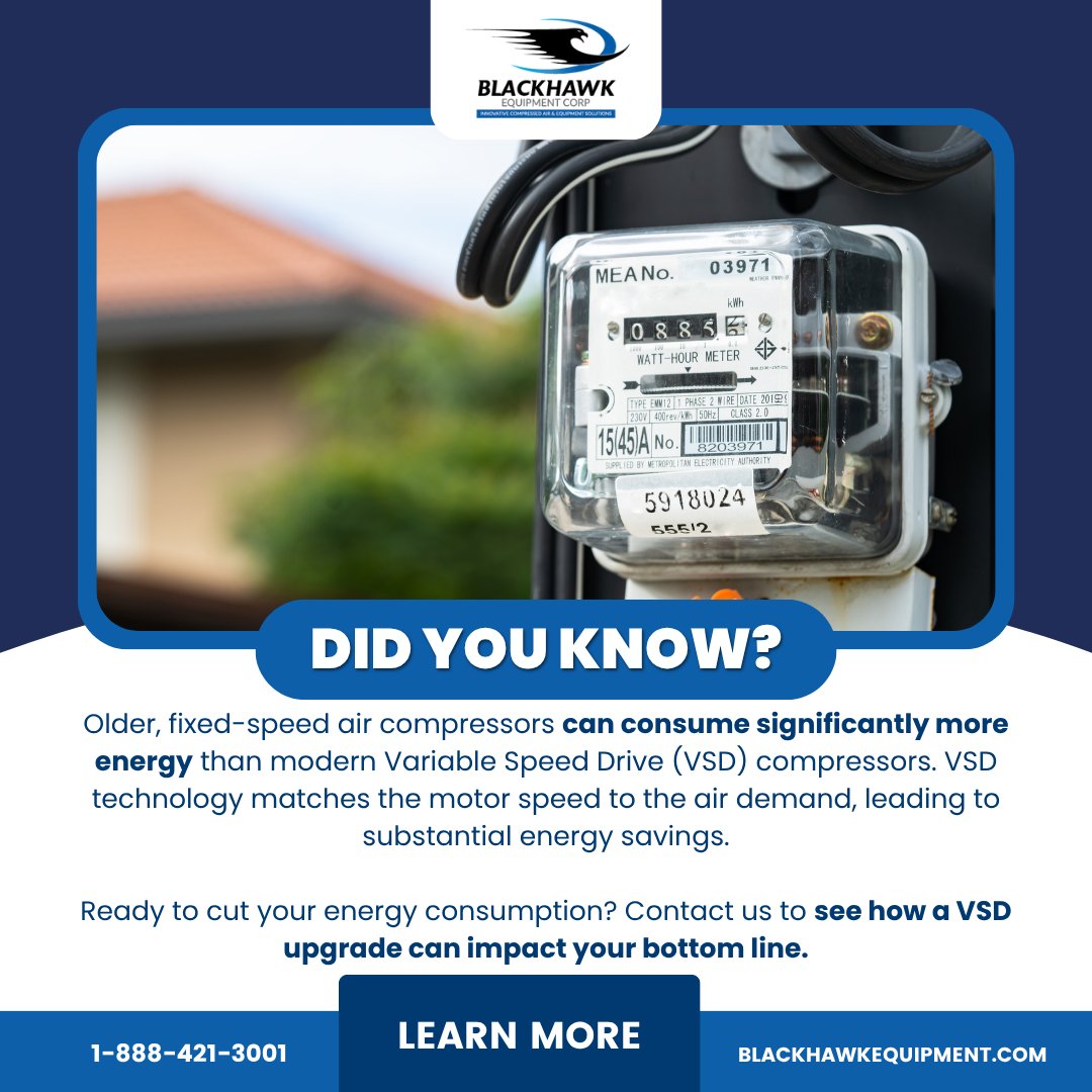 Blackhawk_Equip's tweet image. Cut energy waste, not performance.
Upgrade to a VSD compressor and start saving today. 

Contact Blackhawk to learn how.

blackhawkequipment.com
--

#VSDTechnology #EnergyEfficiency #CompressedAir #BlackhawkSolutions #SmartUpgrade #SustainableIndustry