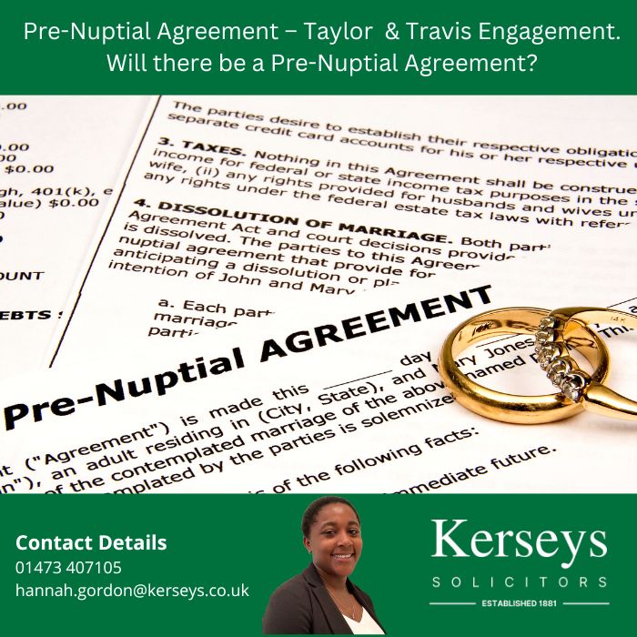 As Taylor Swift and Travis Kelce take their love story to next chapter will there be a Pre-Nuptial Agreement.

kerseys.co.uk/taylor-swift/