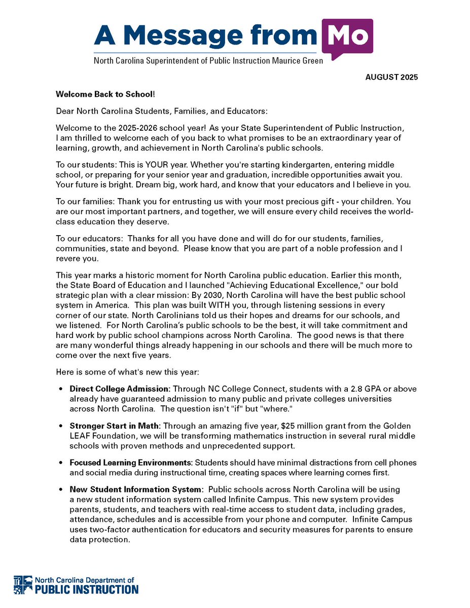 NCDPI Superintendent Mo Green tweet media