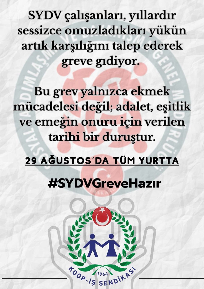 SYDV ÇALIŞANLARI HAKLI TALEPLERİNE KARŞILIK BULMA ADINA GREVE GİDİYOR.

#SYDVGreveHazır