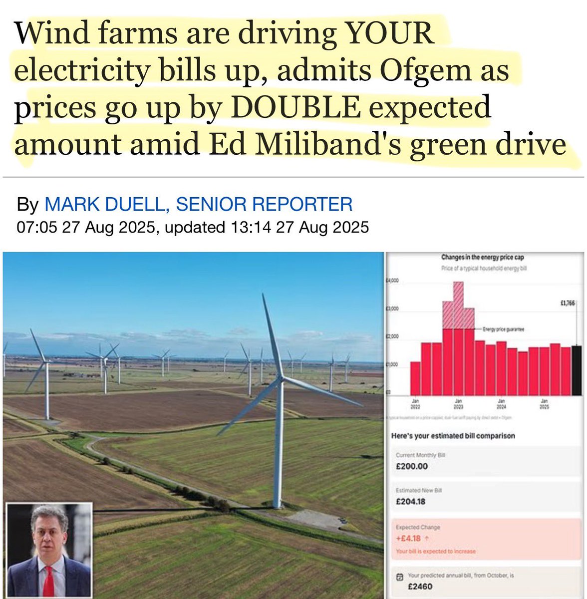 💣 Oops … well that’s awkward for the narrative

Ofgem blames the extra cost of wind farms being paid for erm … being turned off for the increase in your energy bills.

Over to you Ed 🤡