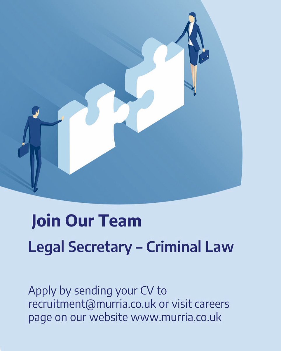 murriasols's tweet image. We are expanding our admin team to support our Criminal defence solicitors.  This is an office-based role, in Birmingham City Centre.  To find out more, visit murria.co.uk/about-us/caree… 

#JobVacancy #JobVacancyAlert #SecretaryJobs #legaljobs #LegalJobsUK #vacancy #murriasolicitors