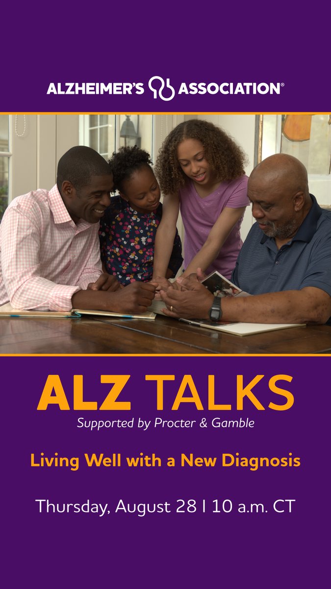 Receiving a diagnosis of Alzheimer’s or another dementia can be overwhelming. Join us on August 28 at 10 a.m. CT or 11 a.m. ET for a free webinar to hear from people living with the disease and learn practical ways to live well with dementia. Register: bit.ly/44aBMuk