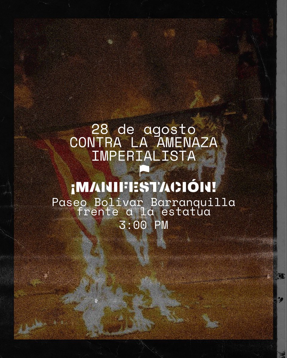 Ya está dicho. Nos vemos esta tarde en el Paseo Bolivar, por la estatua, desde las 3:00 PM.

Quema sus banderas, alza las tuyas si tienes. 🏴🚩

Defender la autonomía de nuestros pueblos de la avanzada imperialista y colona del gringo, es nuestra trinchera.

#VociferaElConspire