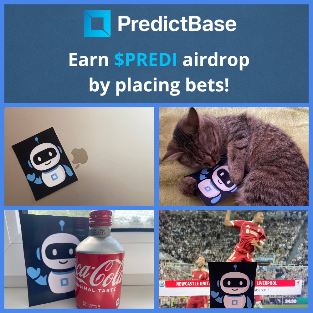 I keep seeing $PREDI everywhere👀

💻 When I’m about to work on my laptop
🐱 When I’m playing with my cat
🥤 Even while sipping Coca-Cola during lunch
⚽ And of course, while watching football!

💰The reason? Big promotion for all <a href="/baseapp/">Base app</a> users!

🎉 Earn instant $PREDI airdrops