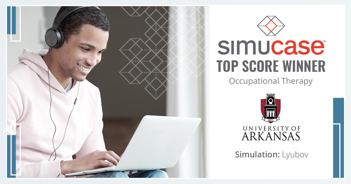 Simucase's tweet image. Congratulations from the Simucase team to @UArkansas and their occupational therapy program, the top score winner for our OT cases this week on #simucase!🥇GO #FutureOTs #ot2b #uark