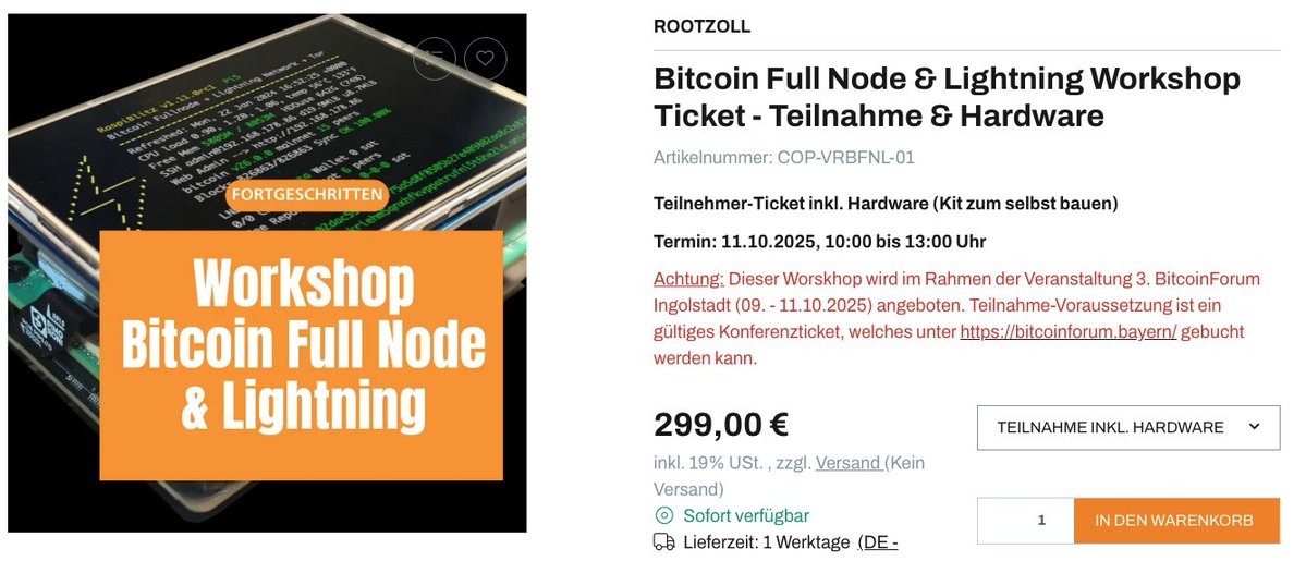 /rootz (@rootzoll) on Twitter photo RaspiBlitz Workshop coming up...
📅 11 October 2025
📍 BitcoinForum, Ingolstadt, Germany
Pre-order your ticket & (optional) hardware here:
copiaro.com/bitcoinforum/f…
Thx <a href="/copiaro/">🚛💨 Copiaro</a> for logistics RaspiBlitz Workshop coming up...
📅 11 October 2025
📍 BitcoinForum, Ingolstadt, Germany
Pre-order your ticket & (optional) hardware here:
copiaro.com/bitcoinforum/f…
Thx <a href="/copiaro/">🚛💨 Copiaro</a> for logistics